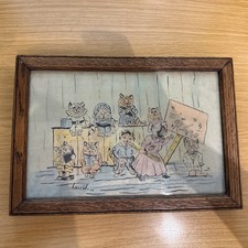 A framed Louis Wain ink and watercolour painting