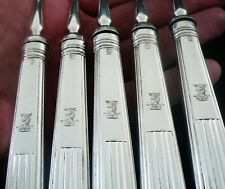 5 Antique Sterling Silver CRESTED Dessert Forks, 1830 & 1886
