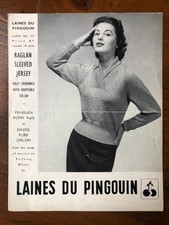 Pingouin 133 knitting pattern ladies 4ply vintage raglan sweater with shawl neck