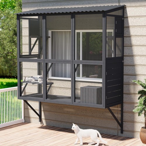 Window wood cat enclosure