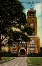 Dublin Georgia Laurens County Court House clock tower vintage linen postcard