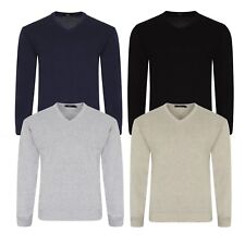 Mens Plain Knitted V Neck Jumper Soft Cotton Knitwear Warm Pull Over Top Sweater