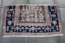 Vintage Worn Fragment Hand Made Traditional Oriental Wool BlueRug 65x119cm