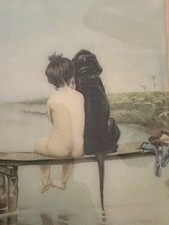 Vintage Girl With Dog On Bench