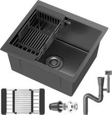 Kitchen Sink For Auction Stainless Steel with Drain Pipe Kit 40 x 40cm Black