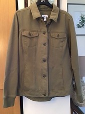 Denim and Co Women's Comfortable Denim Jacket L Dark Olive. QVC.