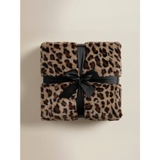 Brown Leopard Print Faux Fur Blanket 220x200cm – Super Soft Throw