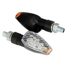 Motorcycle LED Indicators Pair Short Stem Peak With Black Body And Clear Lens