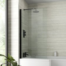 Bath Shower Screen Door Hinged 800mm Frameless Black Clear Safety Glass Panel