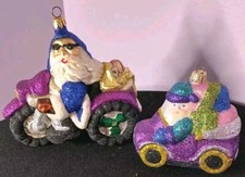 Pair Of Glass/Glitter Santa On