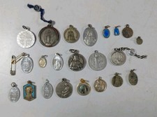 20 Vintage French Religious Holy Medals Christianity Lourdes Saints (D)