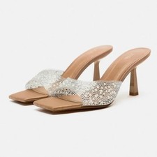Zara Clear Beaded Mules New