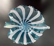 Vintage Murano Italy Venini Latticino Hand Blown Glass Decorative Leaf Bowl