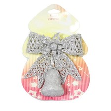 Christmas Tree Decoration Glitter Bow with Bell 15cm