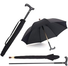 2-in-1 Walking Sticks Umbrella,Windbreak Ribs Walking Cane Crutch Self
