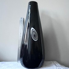 Retro Studio Art Glass Black and White Conical Shaped Tall Vase 40cm (VERY GOOD)