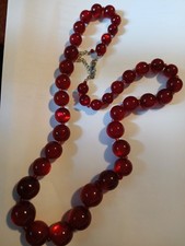 Bright Red Translucent Acrylic Marks And Spencer Long Chunky Beaded Necklace