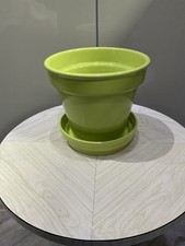 Plant Pot And Tray Lime Green Glazed Ceramic 18.5 X 16 Cm 