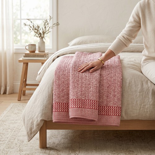 Indian hand block pink kantha - indian,