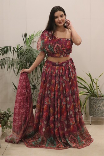Wine floral printed organza - wine,