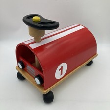 Wooden Ride On Car Toy by John Crane Red Retro Racer Style with Steering Wheel