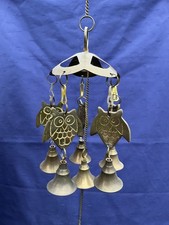 Unusual Vintage Brass / Metal Owl Wind Chime or Hanging Bells