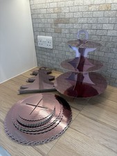 5x 3-Tier Cardboard Cupcake Dessert Treat Stand Party Tower Scalloped Rose Gold