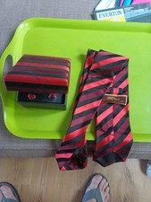 Boxed Mens Swaine Adeney Striped Red & Black Tie & Matching Cufflinks.  Ex Cond