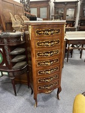 French Tall Boy Louis XVI Kingwood Walnut & Mahogany Chest of Drawers Marble Top