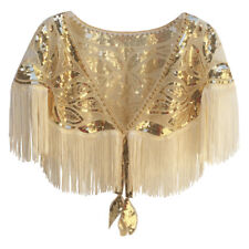 Mesh Sequin Wedding Cape Fringed Evening Shawl Wrap Women 1920s Glittering Scarf