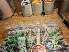 Vintage Glass Sundae Dishes Stemmed Dessert Bowls Etched Flower Floral set of 4