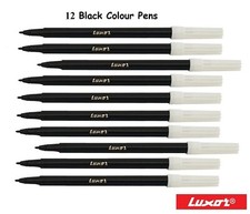 LUXOR Washable Water Colour Felt Tip Fibre BLACK Pens - Pack of 12