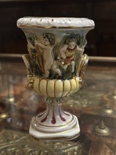 Capodimonte Italian Vase Urn Cherubs Hand painted Gold Tones 5" Tall Signed1836
