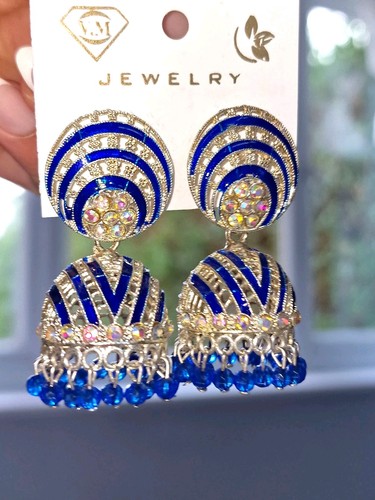 Blue crystal jhumka - crystal,