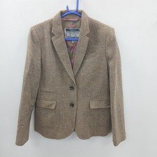 Joules Tweed Blazer Jacket Womens UK 14 Brown Herringbone Check Wool RMF31-RP