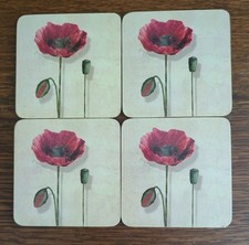 Set of 4 slate poppy coasters/handmade/gift/dining/home decor