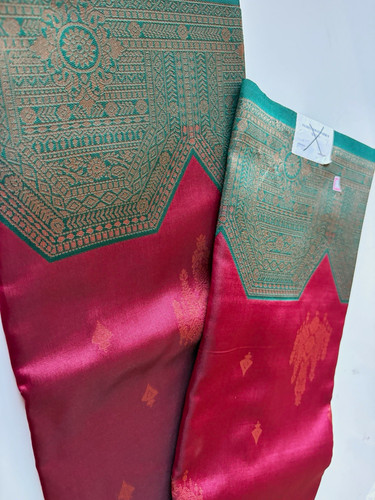 Pink teal green - silk, paisley