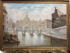 Original Oil Painting St Peter's Venice Impressionism In Gold Frame 20th Century