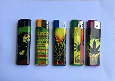 5 PACK ELECTRONIC REFILLABLE LIGHTERS MULTI PACK ASSORTED DESIGNS UK  LEAF