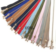 Metal Zips Closed End #3 Weight - Gold Teeth Size No3 Zippers with Star Puller