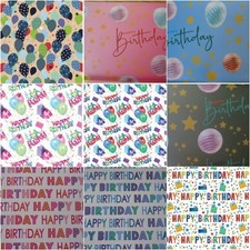 HAPPY BIRTHDAY WRAPPING PAPER - QUALITY GIFT WRAP & TAG - MENS  WOMENS PINK BLUE