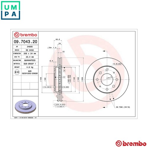 Brake disc 7043 20 - 2x, 09.7043.20