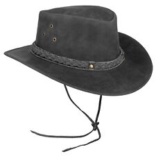 Real Leather Cowboy Hat Mens Vintage Chinstrap Australian Western Style Bush Hat