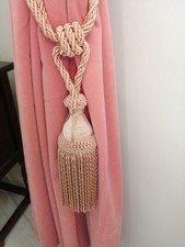 Pair Vintage Curtain Tie Backs Heavy Thick Rope large Tassel Faded Pink