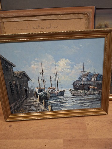 Original oil painting harbour - original,