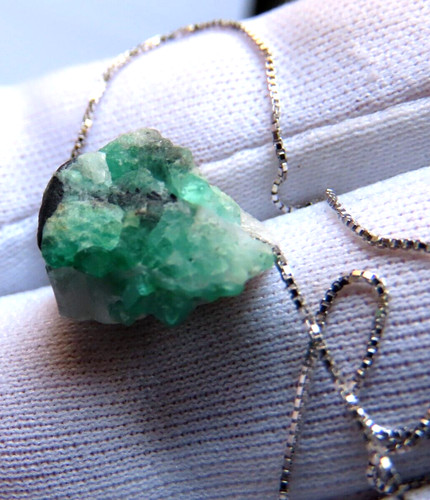 Raw emerald necklace - raw, in