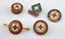 FIVE VINTAGE BRITISH RED CROSS SOCIETY GILT METAL & ENAMEL UNIFORM BADGES c1960s