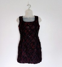 J.Taylor Dress Size 12 Womens Black Red Lace Bodycon Mini Sequin Lined