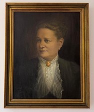 Antique 19th C large oil painting on canvas Lady Portrait framed