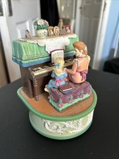 Enesco Vintage Music Box Piano Playing Girl And Lady, Girl Moves 